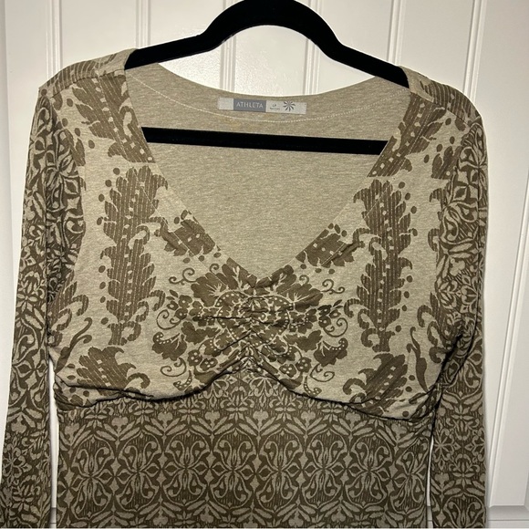 Athleta Gray Brown Hot Creek Burnout Ruched Long Sleeve Mini Dress Size LargeP - Picture 2 of 10